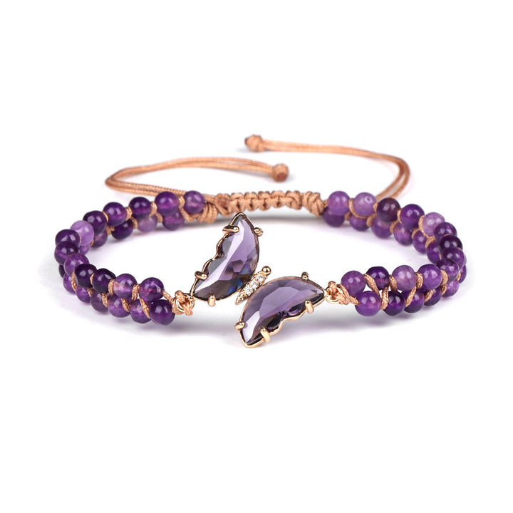 Pulsera de cuerda trenzada ajustable con forma de mariposa y cristales curativos de Olivenorma