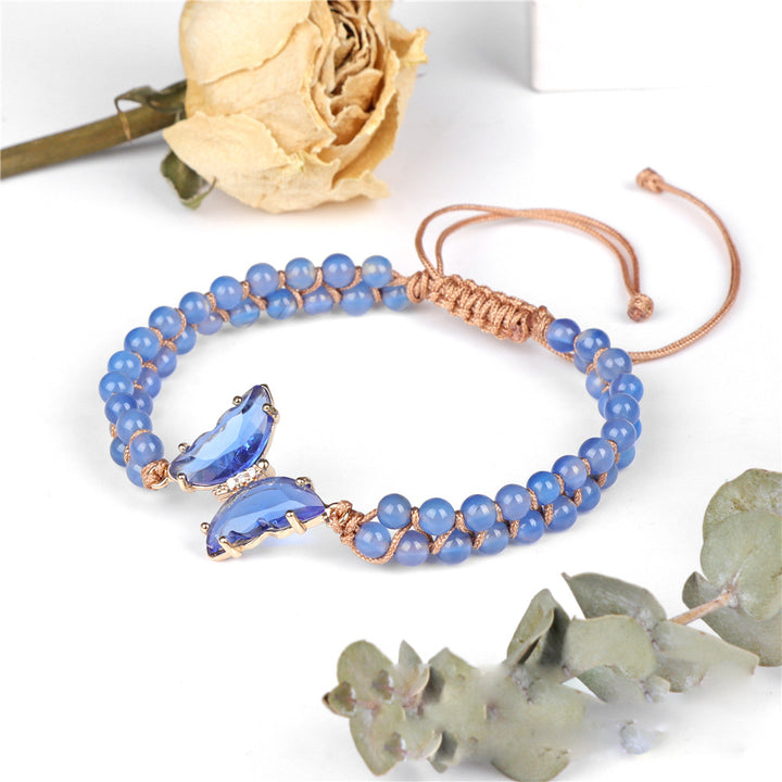 Pulsera de cuerda trenzada ajustable con forma de mariposa y cristales curativos de Olivenorma