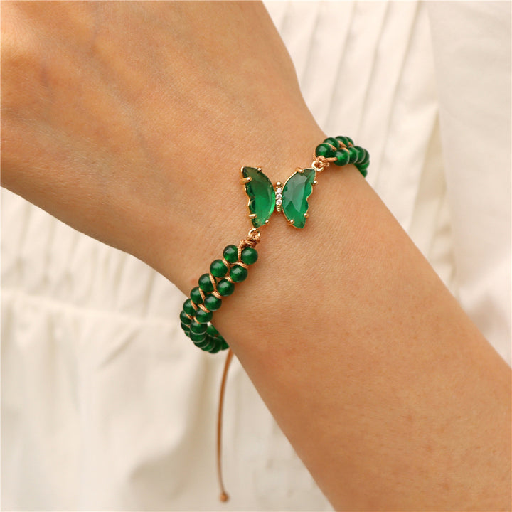 Pulsera de cuerda trenzada ajustable con forma de mariposa y cristales curativos de Olivenorma