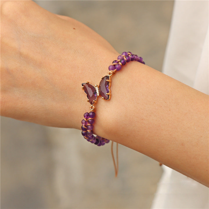 Pulsera de cuerda trenzada ajustable con forma de mariposa y cristales curativos de Olivenorma