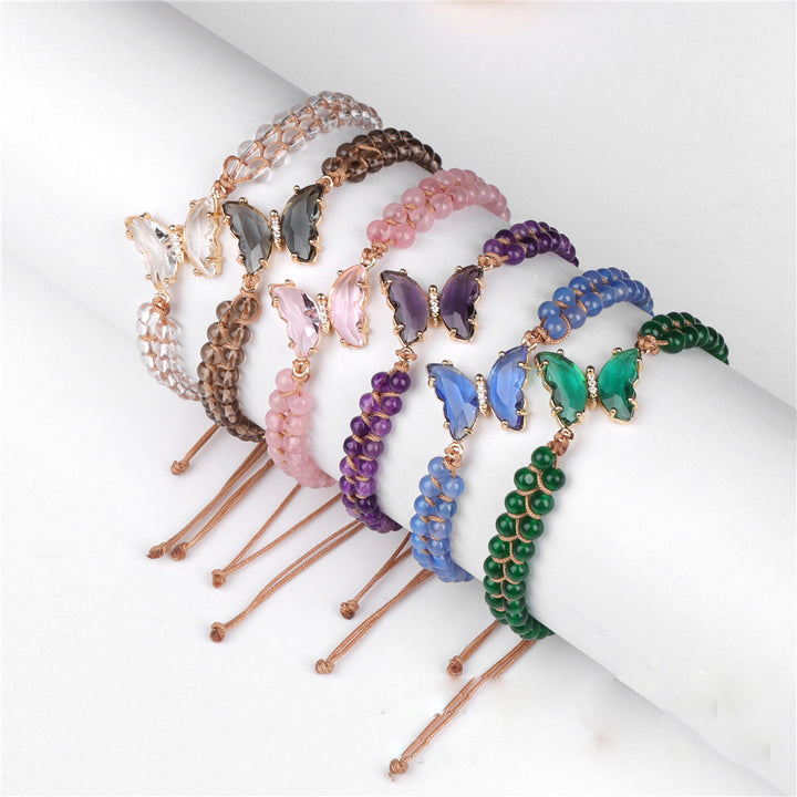 Pulsera de cuerda trenzada ajustable con forma de mariposa y cristales curativos de Olivenorma