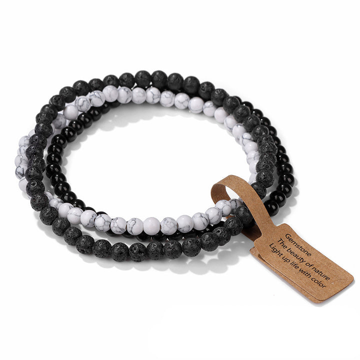 Juego de 3 pulseras de cuentas de piedra natural de 4 mm de Olivenorma