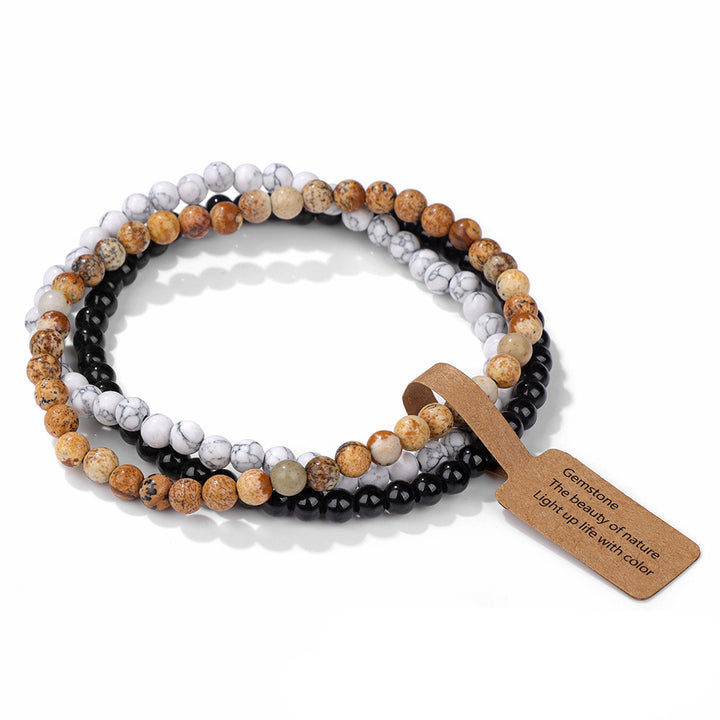 Juego de 3 pulseras de cuentas de piedra natural de 4 mm de Olivenorma