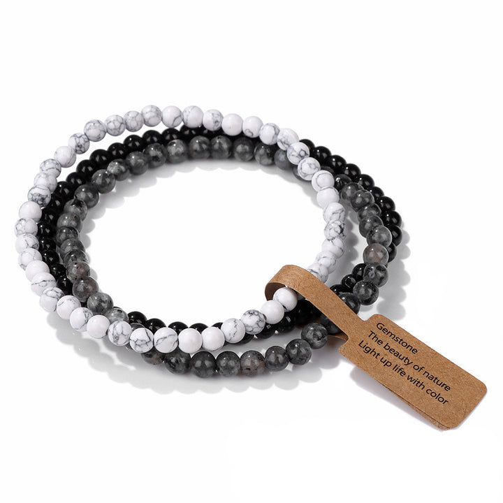 Juego de 3 pulseras de cuentas de piedra natural de 4 mm de Olivenorma