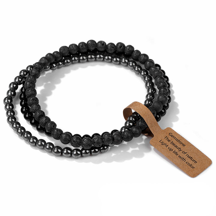 Juego de 3 pulseras de cuentas de piedra natural de 4 mm de Olivenorma