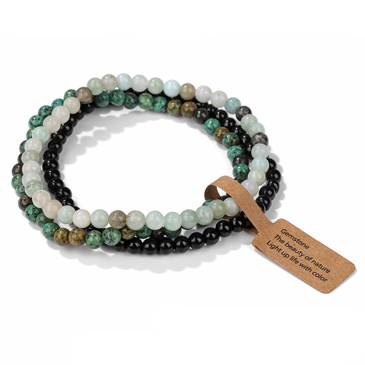 Juego de 3 pulseras de cuentas de piedra natural de 4 mm de Olivenorma