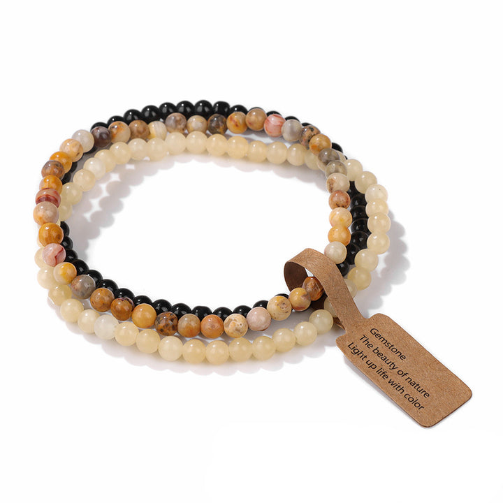 Juego de 3 pulseras de cuentas de piedra natural de 4 mm de Olivenorma