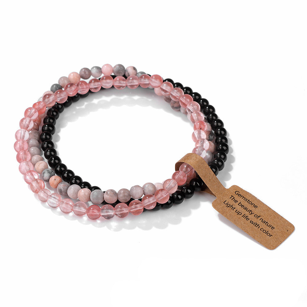 Juego de 3 pulseras de cuentas de piedra natural de 4 mm de Olivenorma