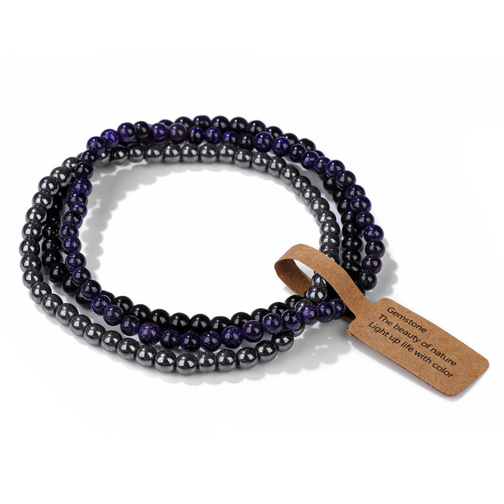 Juego de 3 pulseras de cuentas de piedra natural de 4 mm de Olivenorma