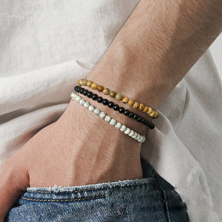 Juego de 3 pulseras de cuentas de piedra natural de 4 mm de Olivenorma