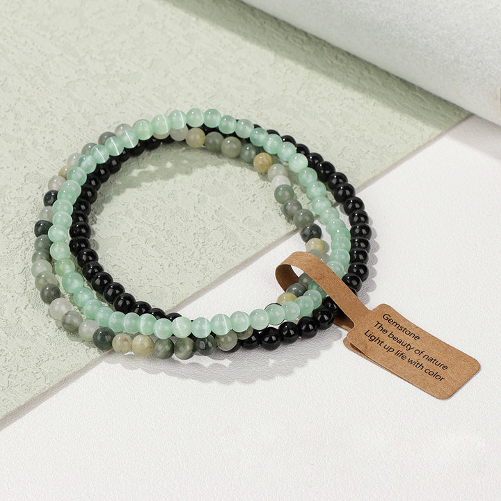 Juego de 3 pulseras de cuentas de piedra natural de 4 mm de Olivenorma