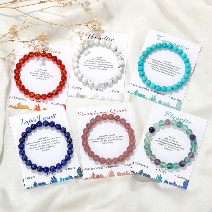 Pulsera de cuentas de energía curativa con cristales naturales de Olivenorma de 8 mm.