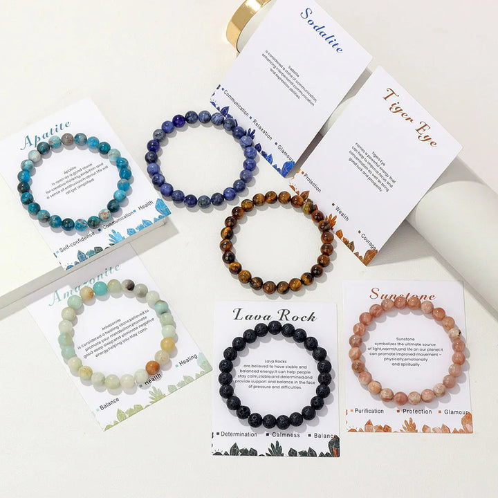 Pulsera de cuentas de energía curativa con cristales naturales de Olivenorma de 8 mm.