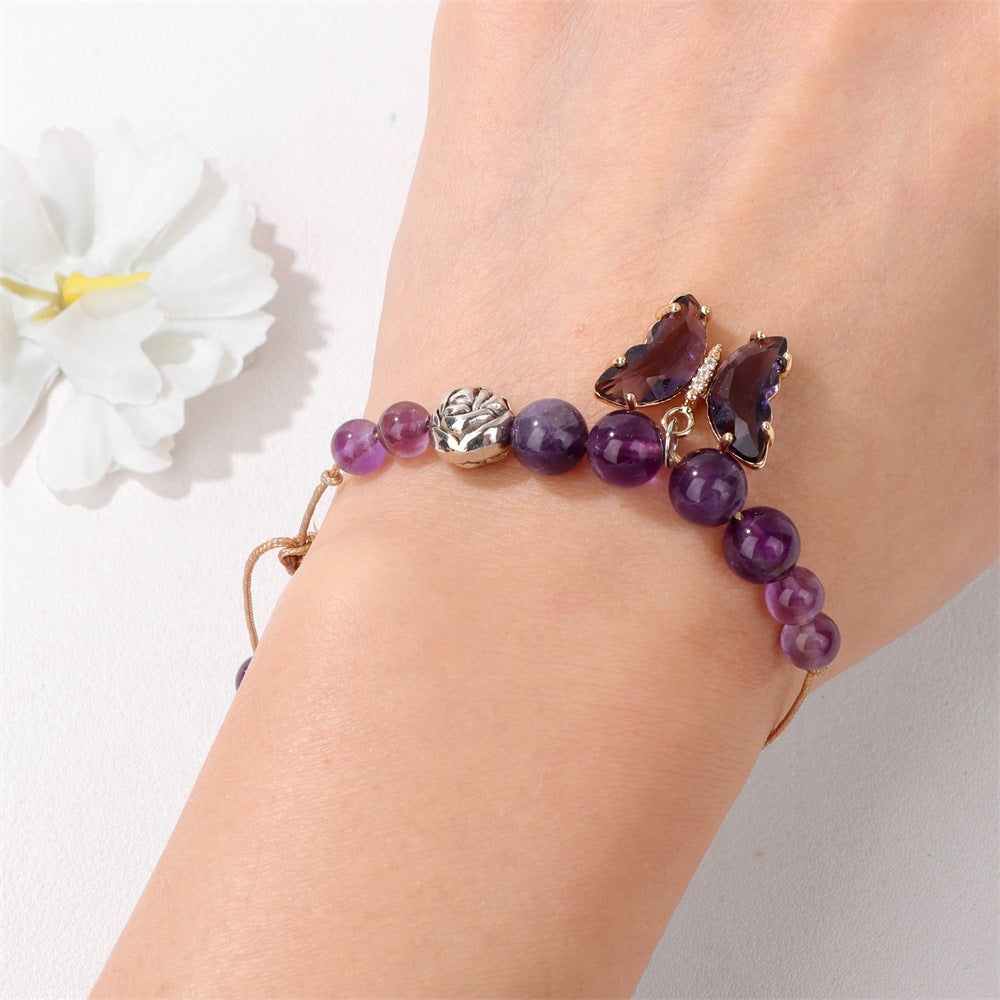 Pulsera con cordón y colgante de mariposa con cuentas de piedra natural de Olivenorma