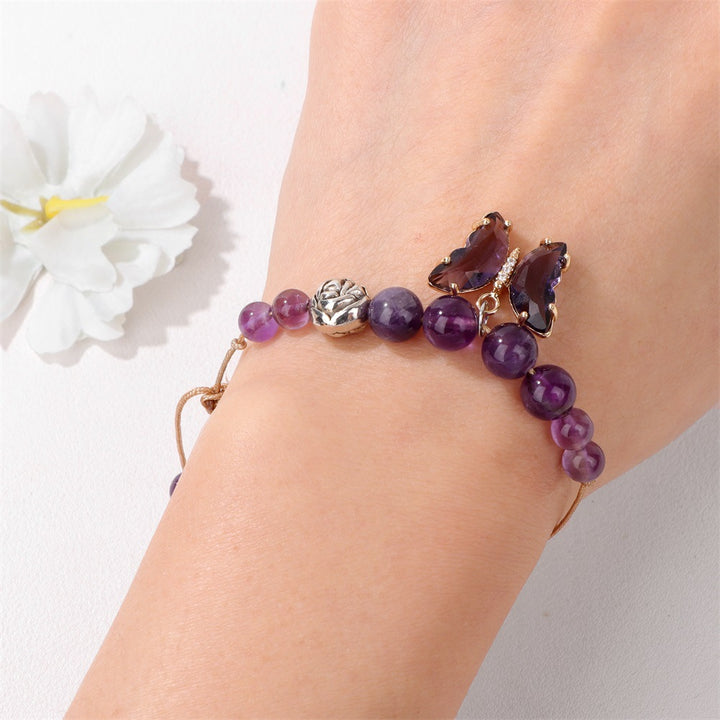 Pulsera con cordón y colgante de mariposa con cuentas de piedra natural de Olivenorma