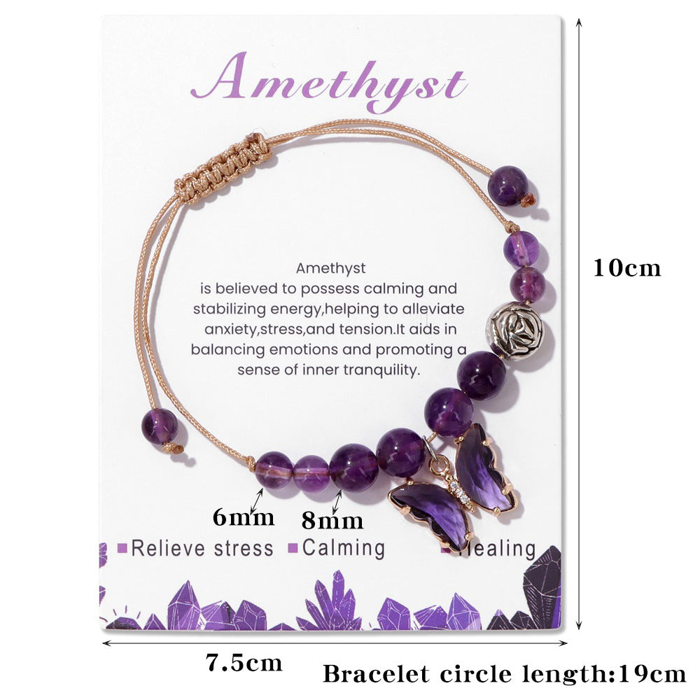 Pulsera con cordón y colgante de mariposa con cuentas de piedra natural de Olivenorma