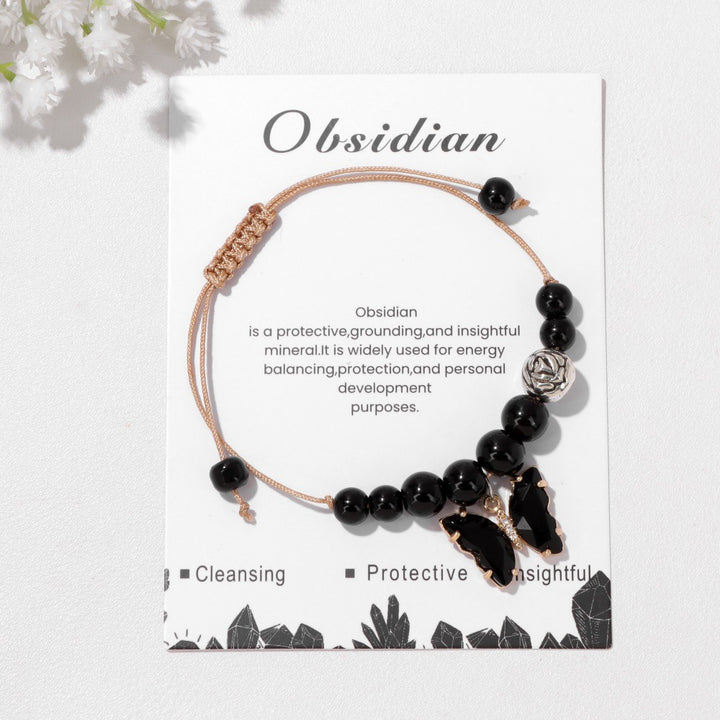 Pulsera con cordón y colgante de mariposa con cuentas de piedra natural de Olivenorma