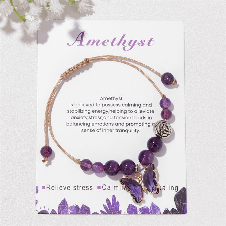 Pulsera con cordón y colgante de mariposa con cuentas de piedra natural de Olivenorma