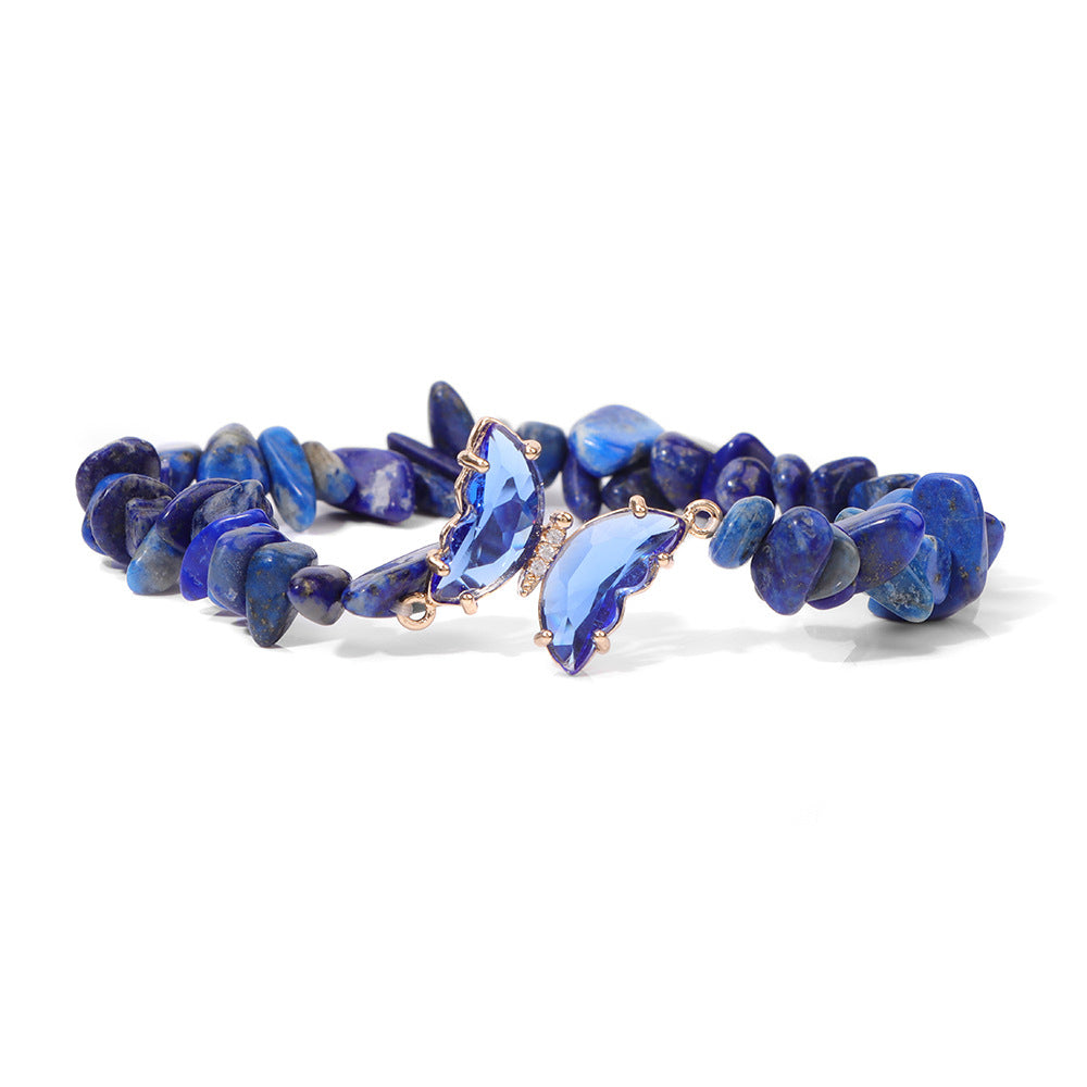 Pulsera de cuentas de grava con colgante de mariposa de cristal de Olivenorma de 5 a 8 mm 