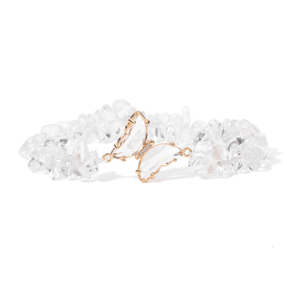 Pulsera de cuentas de grava con colgante de mariposa de cristal de Olivenorma de 5 a 8 mm 