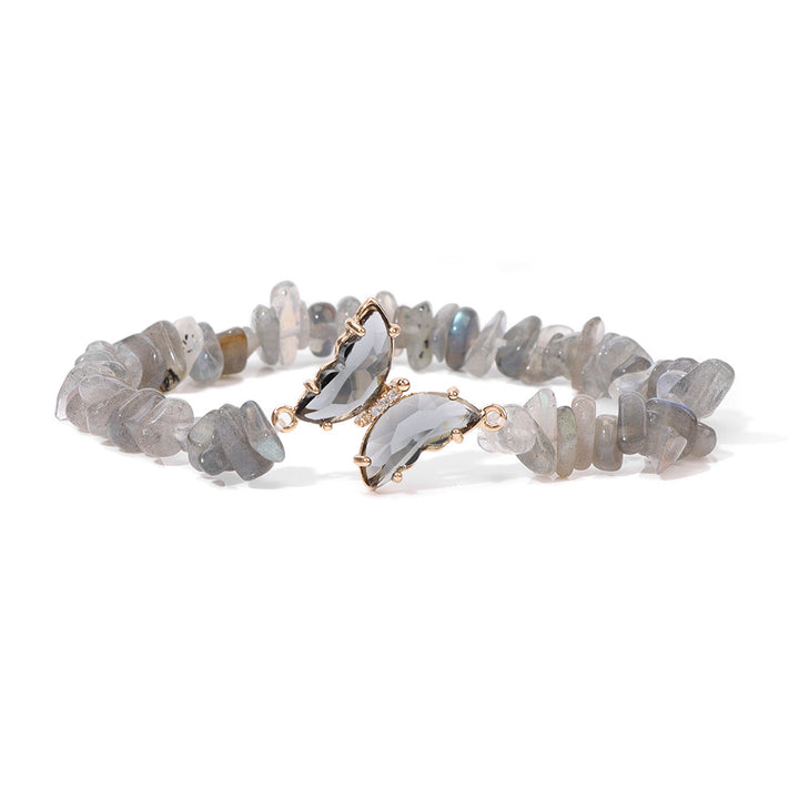 Pulsera de cuentas de grava con colgante de mariposa de cristal de Olivenorma de 5 a 8 mm 
