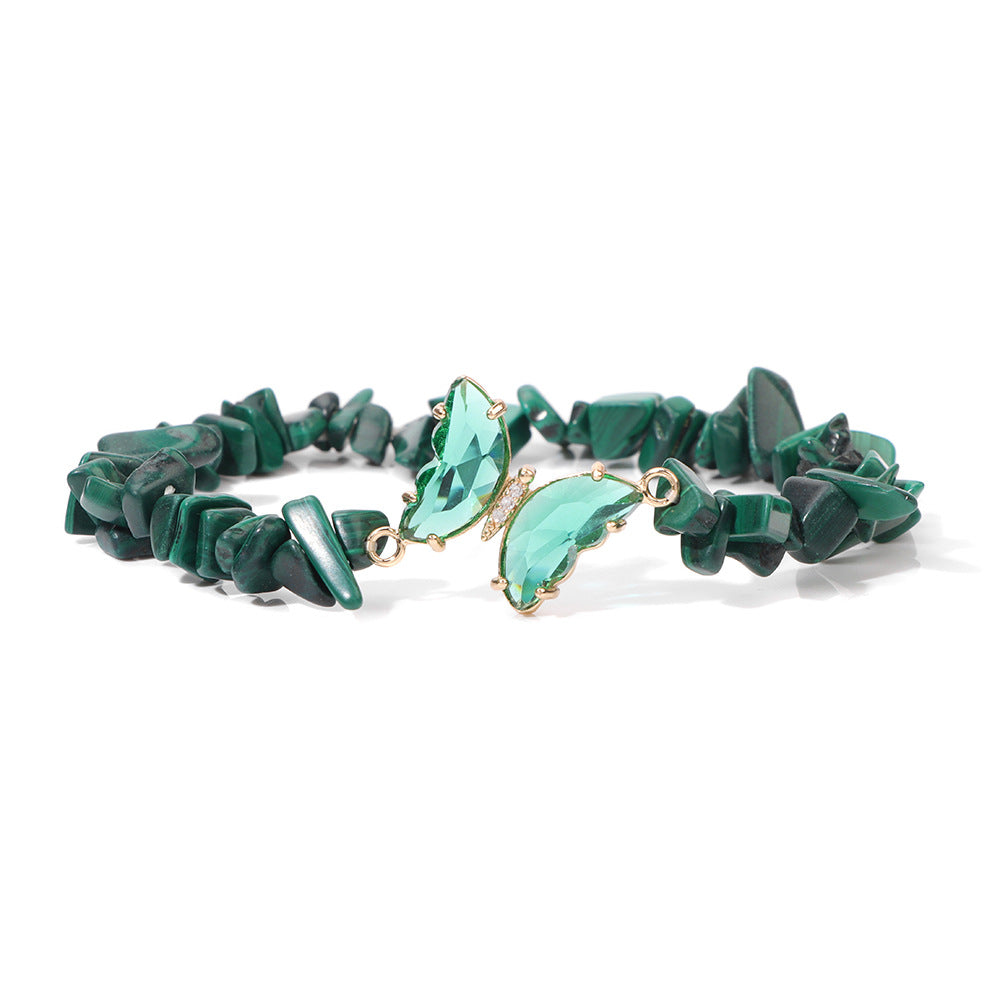 Pulsera de cuentas de grava con colgante de mariposa de cristal de Olivenorma de 5 a 8 mm 