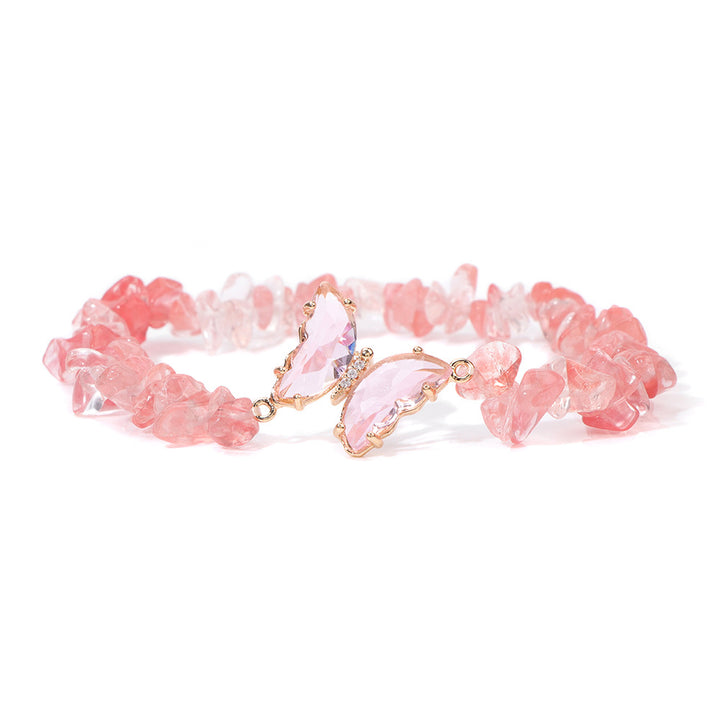 Pulsera de cuentas de grava con colgante de mariposa de cristal de Olivenorma de 5 a 8 mm 