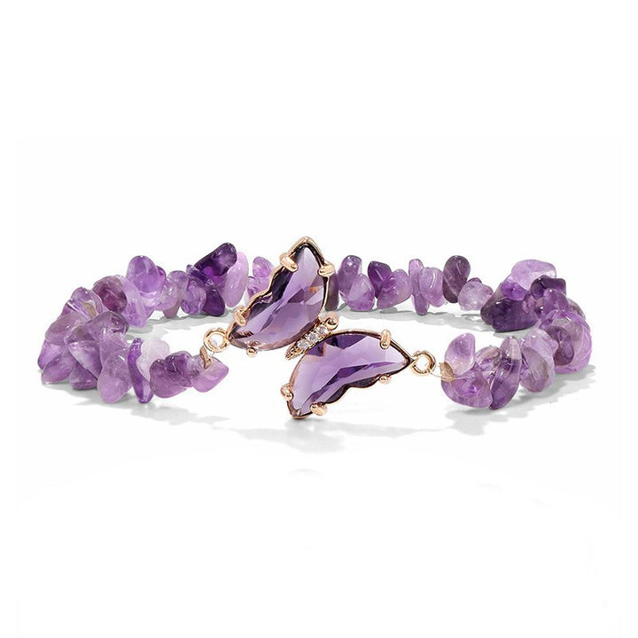 Pulsera de cuentas de grava con colgante de mariposa de cristal de Olivenorma de 5 a 8 mm 