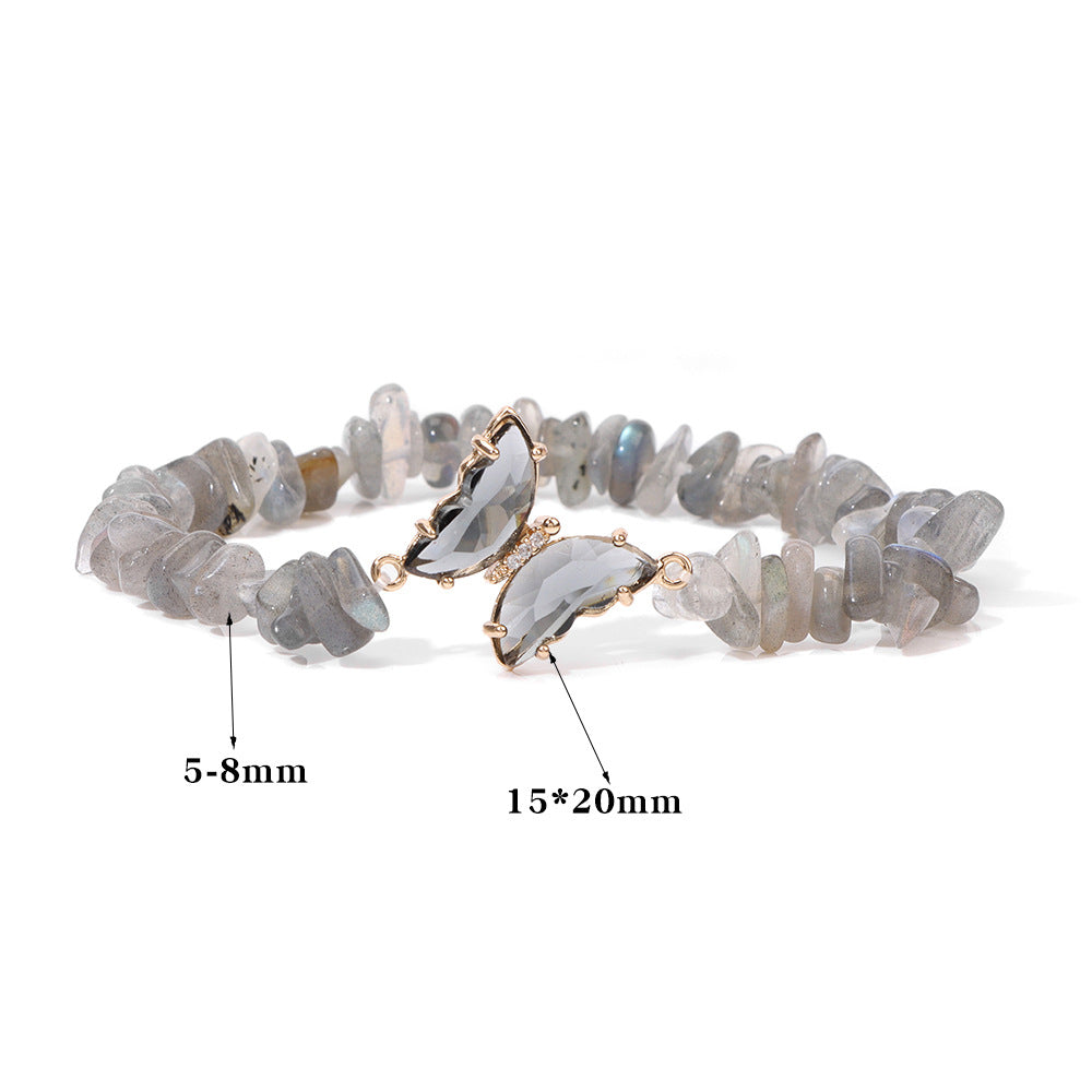 Pulsera de cuentas de grava con colgante de mariposa de cristal de Olivenorma de 5 a 8 mm 