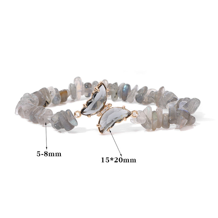 Pulsera de cuentas de grava con colgante de mariposa de cristal de Olivenorma de 5 a 8 mm 