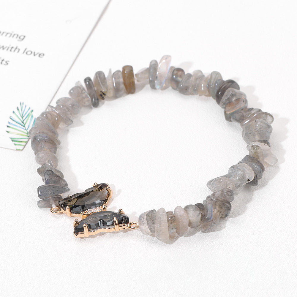 Pulsera de cuentas de grava con colgante de mariposa de cristal de Olivenorma de 5 a 8 mm 