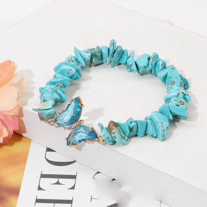 Pulsera de cuentas de grava con colgante de mariposa de cristal de Olivenorma de 5 a 8 mm 