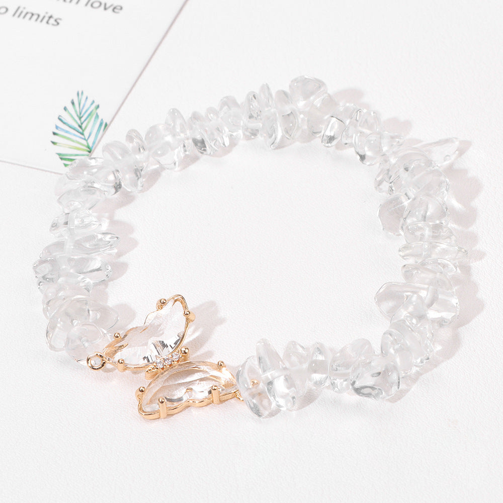 Pulsera de cuentas de grava con colgante de mariposa de cristal de Olivenorma de 5 a 8 mm 