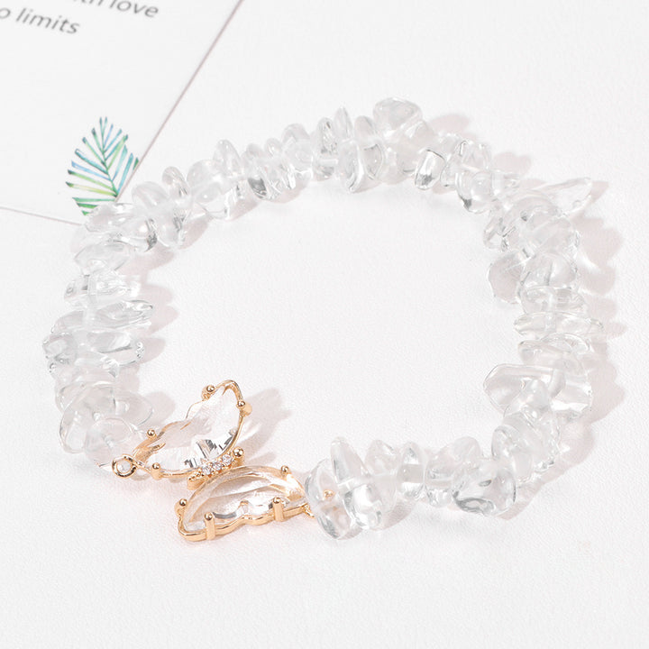 Pulsera de cuentas de grava con colgante de mariposa de cristal de Olivenorma de 5 a 8 mm 