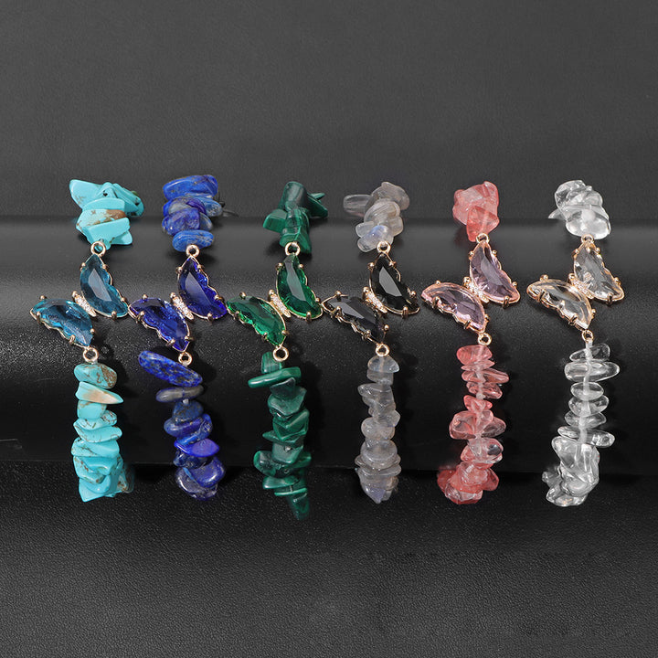 Pulsera de cuentas de grava con colgante de mariposa de cristal de Olivenorma de 5 a 8 mm 