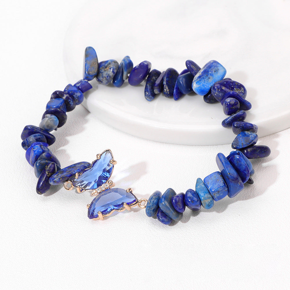 Pulsera de cuentas de grava con colgante de mariposa de cristal de Olivenorma de 5 a 8 mm 
