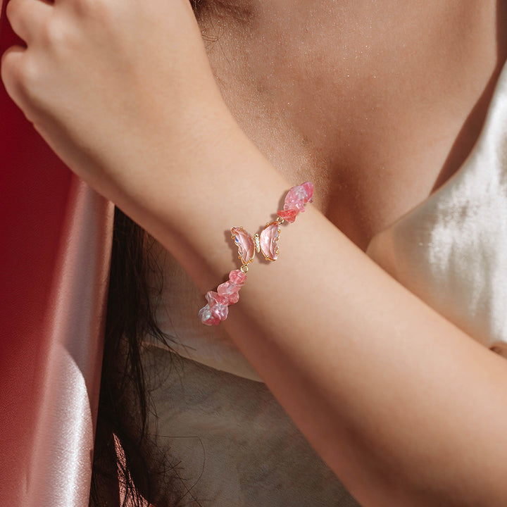 Pulsera de cuentas de grava con colgante de mariposa de cristal de Olivenorma de 5 a 8 mm 