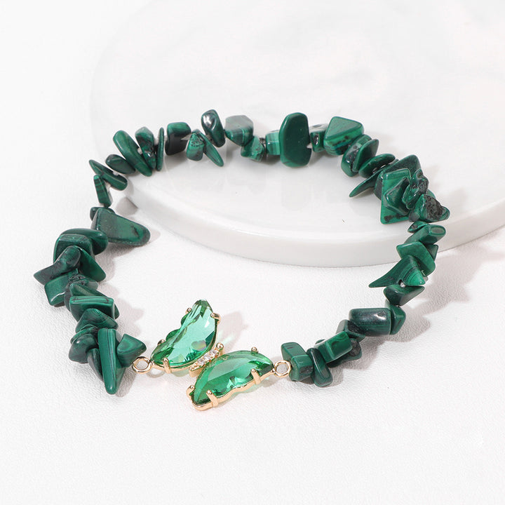 Pulsera de cuentas de grava con colgante de mariposa de cristal de Olivenorma de 5 a 8 mm 