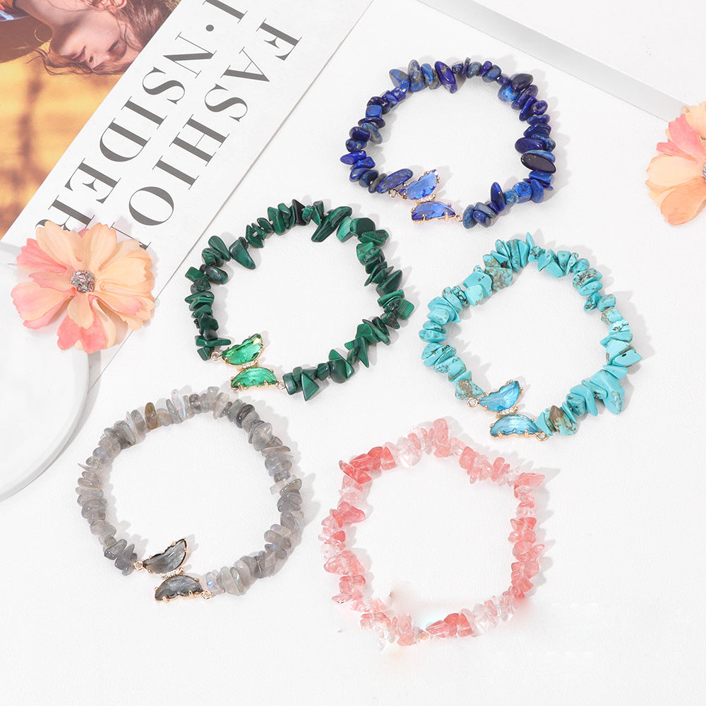 Pulsera de cuentas de grava con colgante de mariposa de cristal de Olivenorma de 5 a 8 mm 