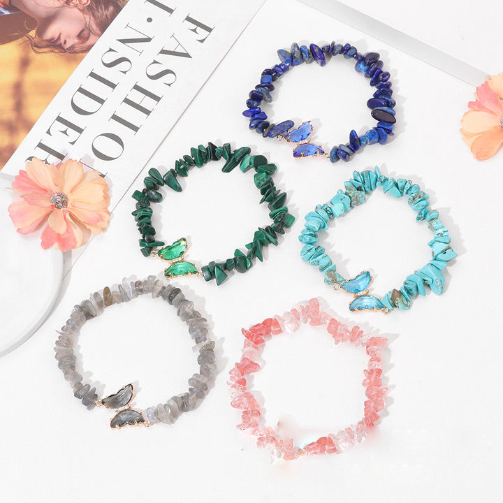 Pulsera de cuentas de grava con colgante de mariposa de cristal de Olivenorma de 5 a 8 mm 