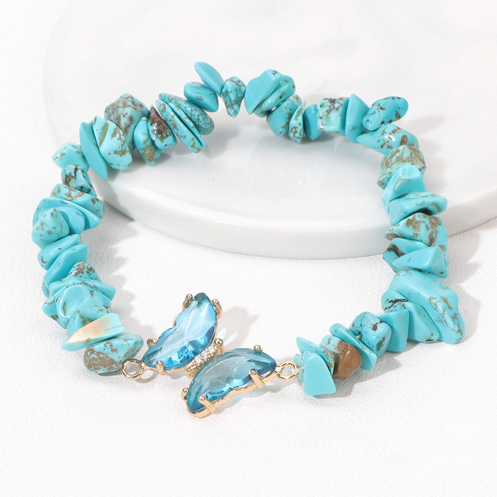 Pulsera de cuentas de grava con colgante de mariposa de cristal de Olivenorma de 5 a 8 mm 