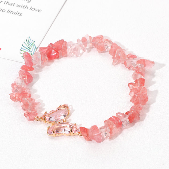 Pulsera de cuentas de grava con colgante de mariposa de cristal de Olivenorma de 5 a 8 mm 