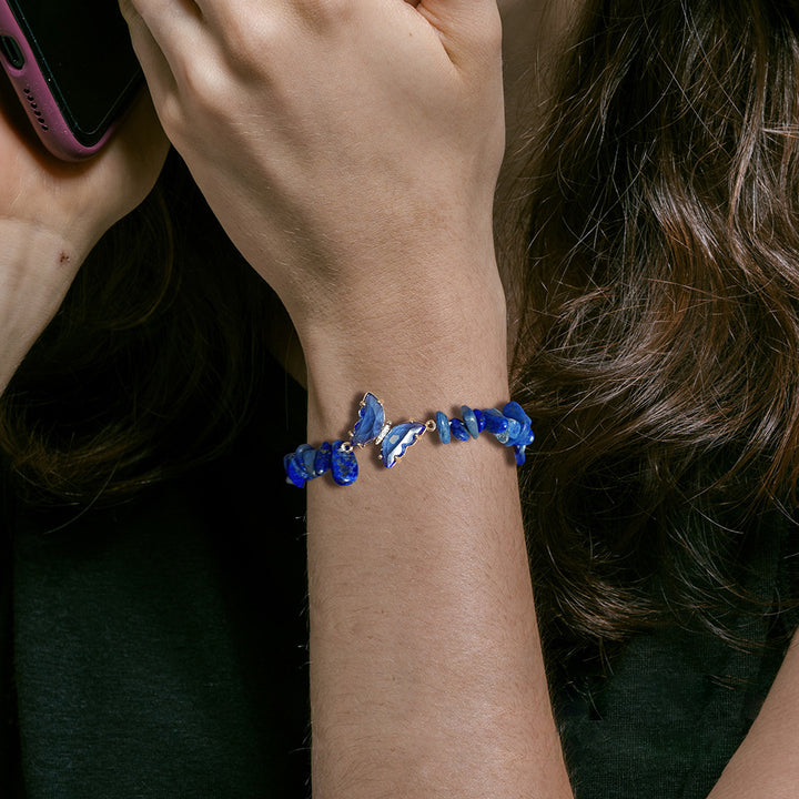 Pulsera de cuentas de grava con colgante de mariposa de cristal de Olivenorma de 5 a 8 mm 