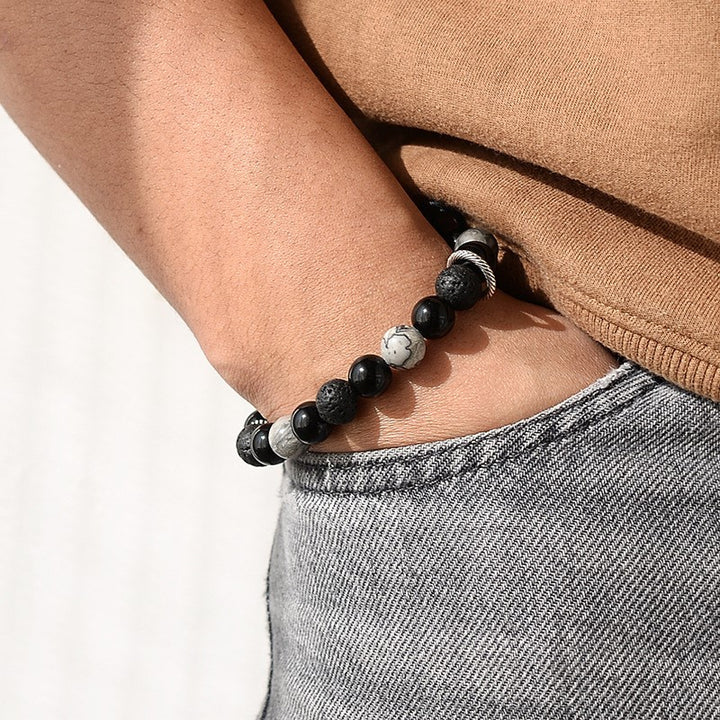 Pulsera de cuentas para hombre con piedra de lava volcánica y obsidiana de Olivenorma