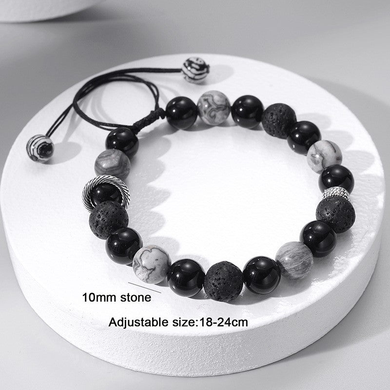 Pulsera de cuentas para hombre con piedra de lava volcánica y obsidiana de Olivenorma