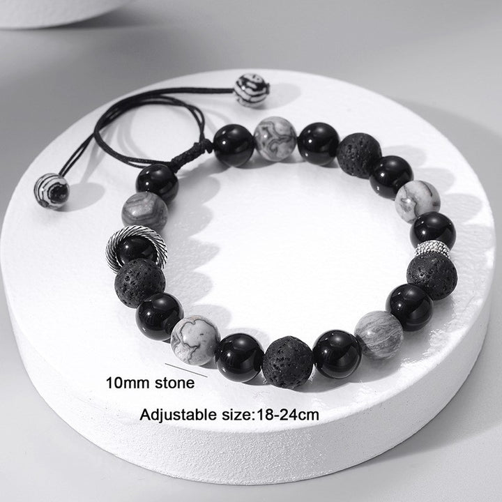 Pulsera de cuentas para hombre con piedra de lava volcánica y obsidiana de Olivenorma