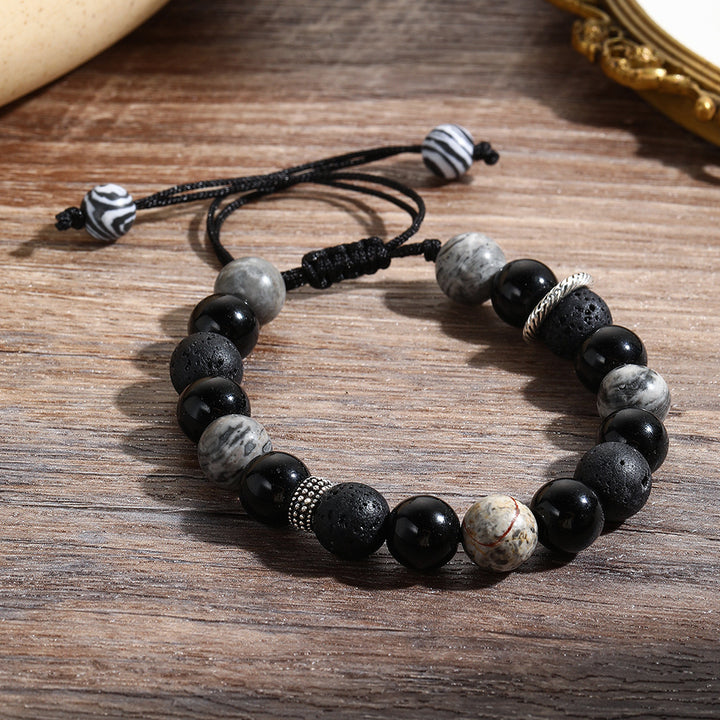 Pulsera de cuentas para hombre con piedra de lava volcánica y obsidiana de Olivenorma