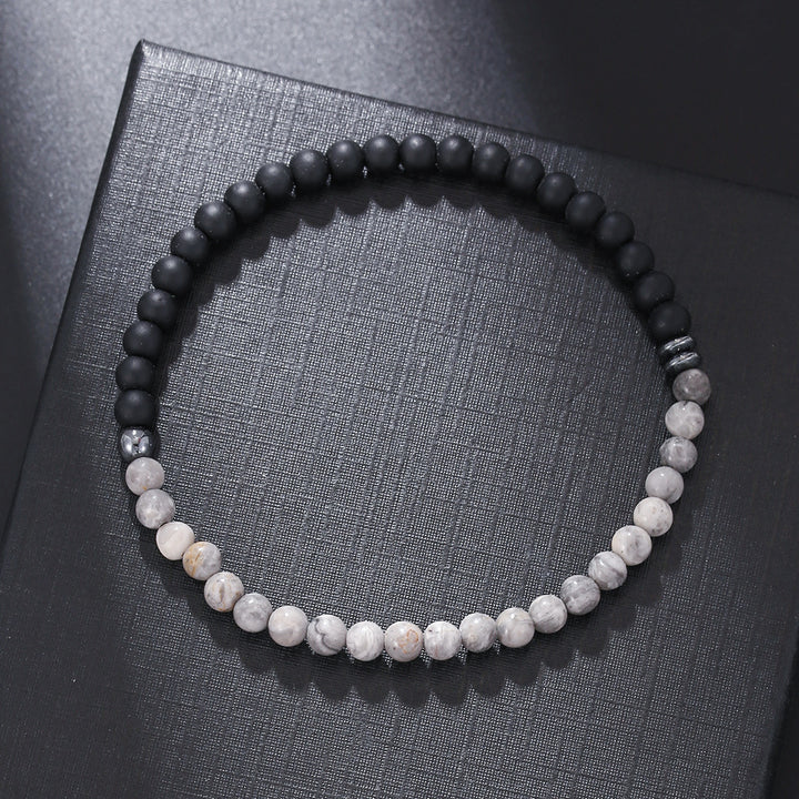 Pulsera Olivenorma de 4 mm con piedra volcánica de ágata negra para hombre
