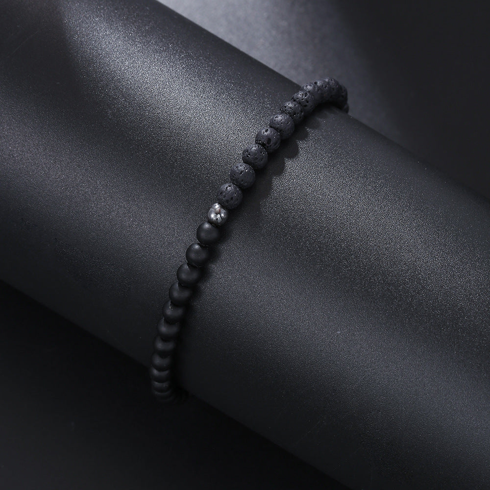 Pulsera Olivenorma de 4 mm con piedra volcánica de ágata negra para hombre
