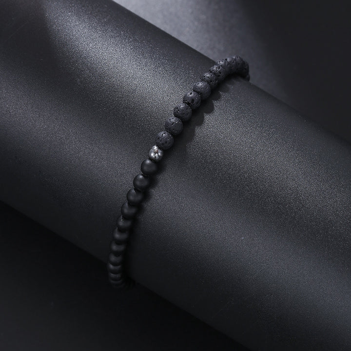 Pulsera Olivenorma de 4 mm con piedra volcánica de ágata negra para hombre